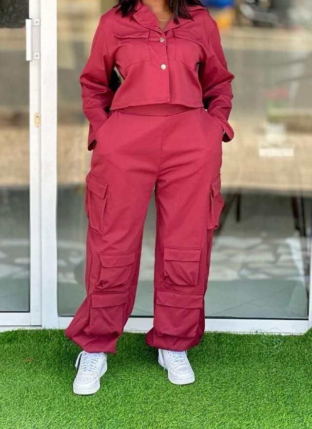 Three piece Women Cargo pants Crop Top 